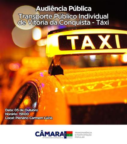 Imagem AUDIÊNCIA PÚBLICA - Câmara Municipal discutirá sobe o serviço de táxi em Vitória da Conquista